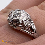 18K White Gold Filigree 0.27ctw Diamond Ring Size 6.5