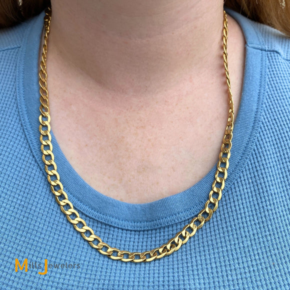 18K Yellow Gold Curb Link Chain Necklace 24 Inch