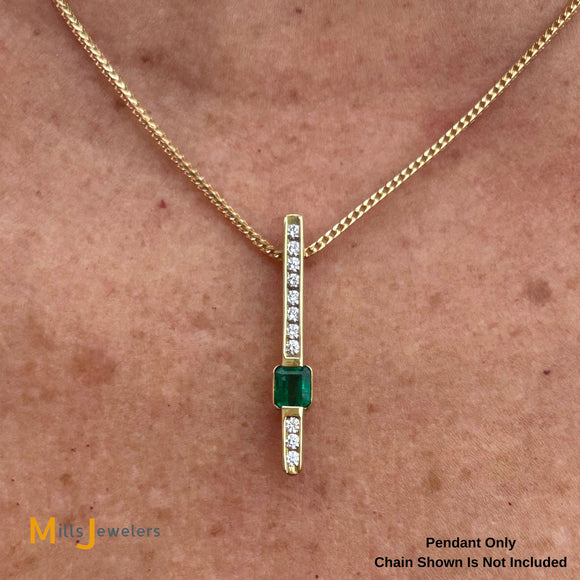 18K Yellow Gold 0.38ct Emerald 0.22ctw Diamond Slide Pendant