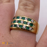 18K Yellow Gold 0.56cts Diamond 0.52cts Emerald Wide Band Ring Size 7.25