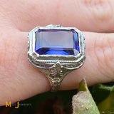 Vintage 14K White Gold 3.89ct Amethyst Filigree Ring Size 7.25