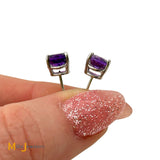 14K White Gold 1.92ctw Oval Cut Amethyst Stud Earrings