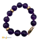 14K Yellow Gold 9-Stone Amethyst Round Bead Bracelet up to 6” Wrist Size