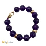 14K Yellow Gold 9-Stone Amethyst Round Bead Bracelet up to 6” Wrist Size