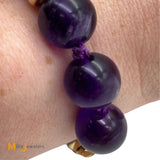 14K Yellow Gold 9-Stone Amethyst Round Bead Bracelet up to 6” Wrist Size