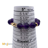 14K Yellow Gold 9-Stone Amethyst Round Bead Bracelet up to 6” Wrist Size