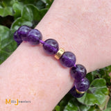 14K Yellow Gold 9-Stone Amethyst Round Bead Bracelet up to 6” Wrist Size