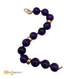 14K Yellow Gold 9-Stone Amethyst Round Bead Bracelet up to 6” Wrist Size