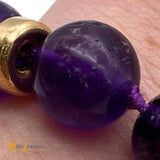 14K Yellow Gold 9-Stone Amethyst Round Bead Bracelet up to 6” Wrist Size