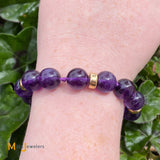 14K Yellow Gold 9-Stone Amethyst Round Bead Bracelet up to 6” Wrist Size