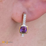 14K Yellow Gold 0.92cts Amethyst 0.06cts Diamond Drop Stud Earrings