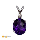 14K White Gold 1.81ct Oval Amethyst 0.04ct Natural Diamond Slide Pendant