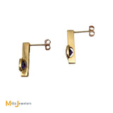 14K Yellow Gold 0.92cts Amethyst 0.06cts Diamond Drop Stud Earrings