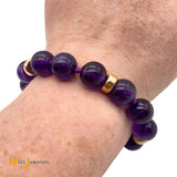 14K Yellow Gold 9-Stone Amethyst Round Bead Bracelet up to 6” Wrist Size