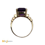 14K Yellow Gold 4.44ct Emerald Cut Amethyst Diamond Cocktail Ring Size 7.25