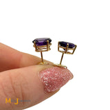 14K Yellow Gold 2.86ctw Oval Cut Amethyst Stud Earrings