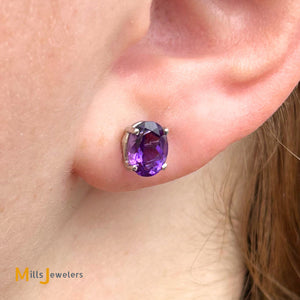 14K White Gold 1.92ctw Oval Cut Amethyst Stud Earrings