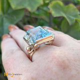 Vintage 18K Two-Tone Rose & White Gold 16.37ct Aquamarine Diamond Cocktail Ring Size 7