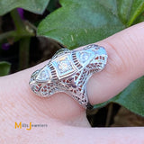 Vintage 18K White Gold Filigree Deco 0.29ctw Natural Diamond Ring Size 4.75