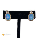 14K Yellow Gold 5.22cts Australian Fire Opal 0.60cts Diamond Earrings