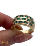 18K Yellow Gold 0.56cts Diamond 0.52cts Emerald Wide Band Ring Size 7.25