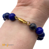 14K Yellow Gold 16-Stone Blue Lapis Bead Bracelet