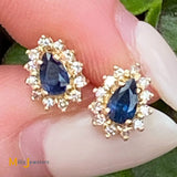 14K Yellow Gold 0.50cts Blue Sapphire 0.24cts Diamond Stud Earrings