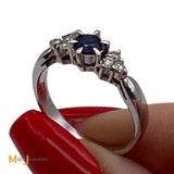 14K White Gold 0.28ct Blue Sapphire 0.18cts Diamond Band Ring Size 6.75