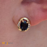 14K Yellow Gold 3.3cts Blue Sapphire 0.24cts Diamond Earrings