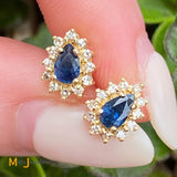 14K Yellow Gold 0.50cts Blue Sapphire 0.24cts Diamond Stud Earrings