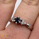 14K White Gold 0.28ct Blue Sapphire 0.18cts Diamond Band Ring Size 6.75