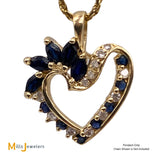 14K Yellow Gold 1.17cts Blue Sapphire 0.15cts Diamond Heart Slide Pendant