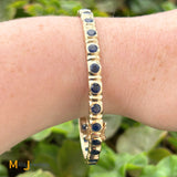 14K Yellow Gold Lucky 6.72ctw Blue Sapphire Bangle Bracelet