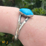 Sterling Silver 925 Blue Turquoise Split Shank Cuff Bracelet