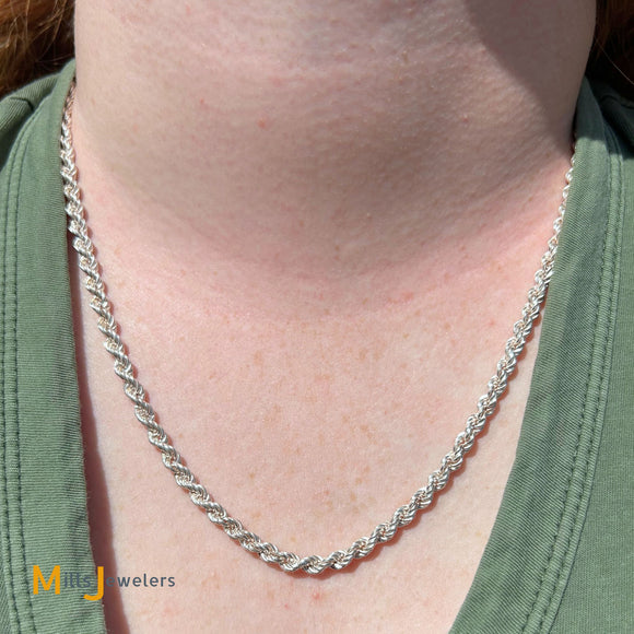 Sterling Silver 925 4mm Rope Chain Necklace 24 Inch