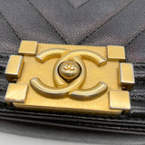 Chanel Black Caviar Leather Chevron Quilted Small Boy Flap Shoulder Bag