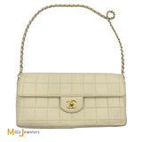 Chanel Vintage Cream Lambskin Chocolate Bar East West Shoulder Bag 2002-2003