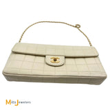 Chanel Vintage Cream Lambskin Chocolate Bar East West Shoulder Bag 2002-2003