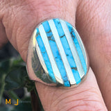 Sterling Silver 925 Turquoise Channel Inlay Ring Size 10