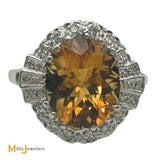 14K White Gold 4.23ct Citrine 0.30ctw Diamond Cocktail Ring Size 7.5