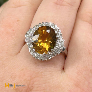 14K White Gold 4.23ct Citrine 0.30ctw Diamond Cocktail Ring Size 7.5