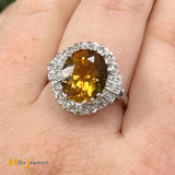 14K White Gold 4.23ct Citrine 0.30ctw Diamond Cocktail Ring Size 7.5