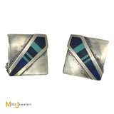 Ray Tracey Knifewing Navajo Sterling Silver 925 Lapis Turquoise Inlaid Clip On Earrings