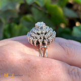 Vintage 14K White Gold 1.80ctw Round Brilliant Diamond Cluster Cocktail Ring Size 6.75