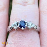 14K White Gold 0.28ct Blue Sapphire 0.18cts Diamond Band Ring Size 6.75