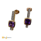 14K Yellow Gold 0.92cts Amethyst 0.06cts Diamond Drop Stud Earrings