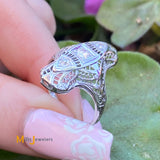 Vintage 18K White Gold Filigree Deco 0.29ctw Natural Diamond Ring Size 4.75