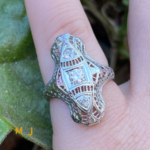 Vintage 18K White Gold Filigree Deco 0.29ctw Natural Diamond Ring Size 4.75