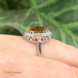 14K White Gold 4.23ct Citrine 0.30ctw Diamond Cocktail Ring Size 7.5