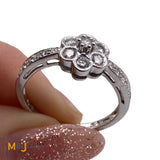 14K White Gold 0.42ctw Round Brilliant Natural Diamond Flower Ring Size 7.25